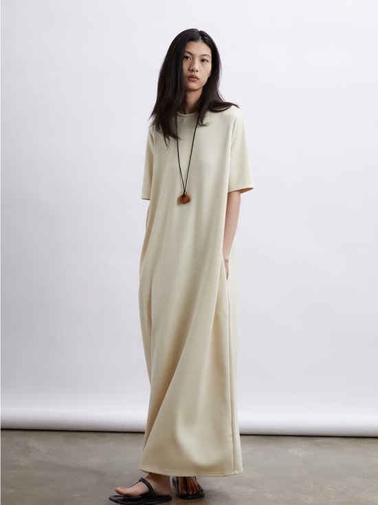 Dresses & Skirts - Minimalist Cream Maxi T-Shirt Dress